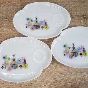 VINTAGE 3 Pc Federal Milk Glass Chalet Pattern Luncheon Serving Tea Plate